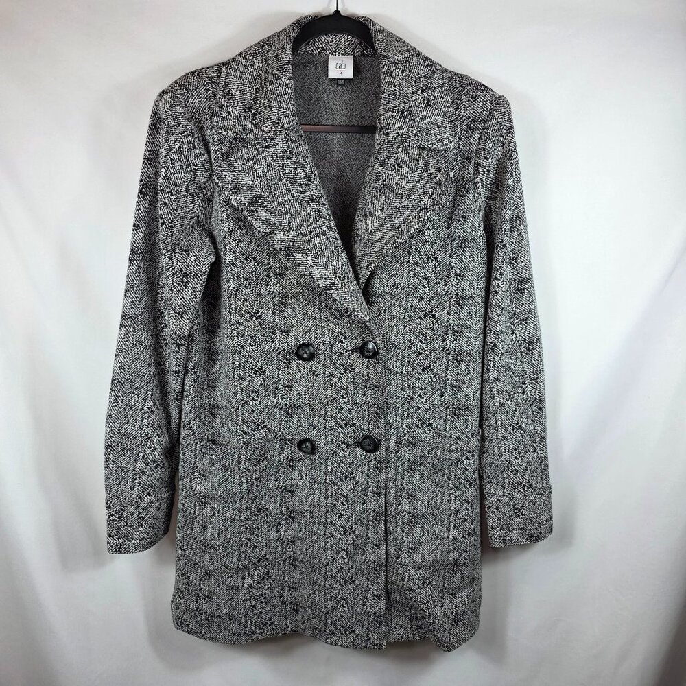 Cabi 4294 Agent Black Herringbone Mid Length Double Breasted Blazer Size Medium